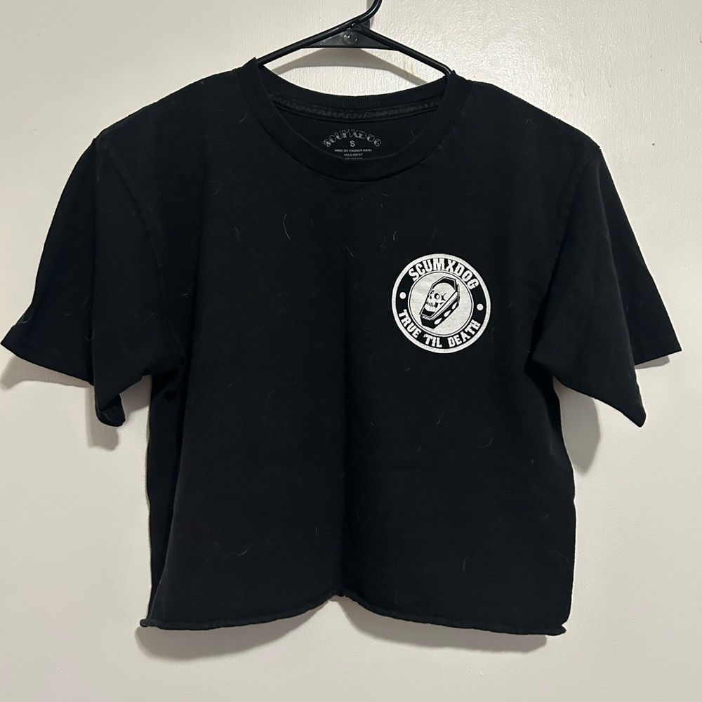 Black Cropped Graphic Tee with White Graphics